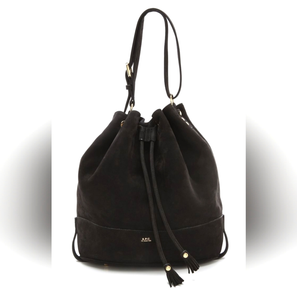A.P.C. Seau GF Black Suede Leather Bucket Bag Shoulder Hobo